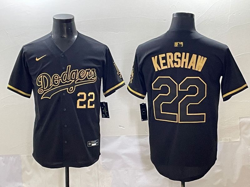 Men 2025 Los Angeles Dodgers #22 Kershaw Black Gold Five generations Nike MLB Jersey style 1